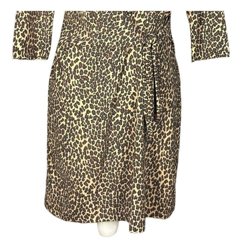 Katherine Way Animal Print Faux Wrap Dress Size XS 3/4 Sleeves Black Tan Career - Picture 5 of 9
